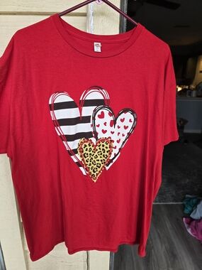 Fruit of the Loom Red Tee with Heart Graphic